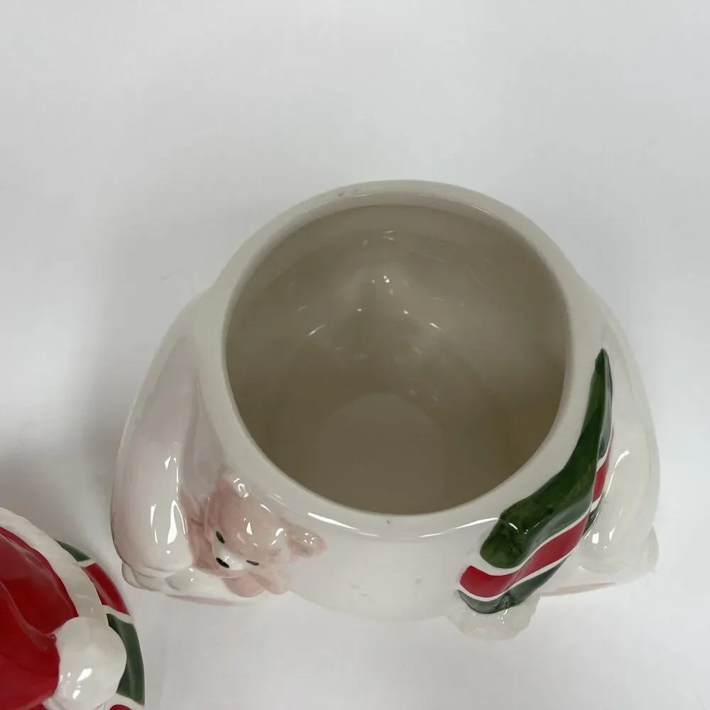 Homco 1991 Cookie Jar Canister Teddy Bear White Red Green‎ 8